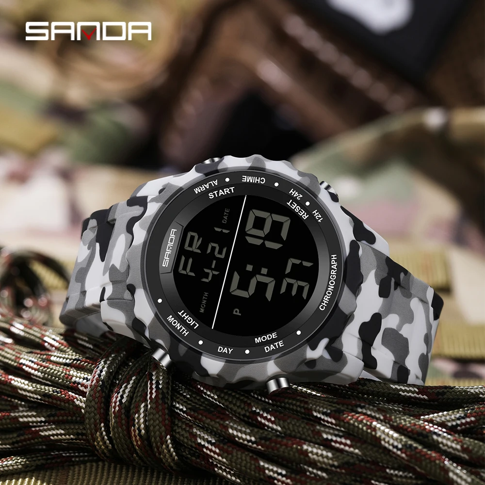 SANDA Top Brand G Style Camouflage Military LED Digital Watch Men Waterproof Clock Outdoor Sport Watches Male Electronic Watch