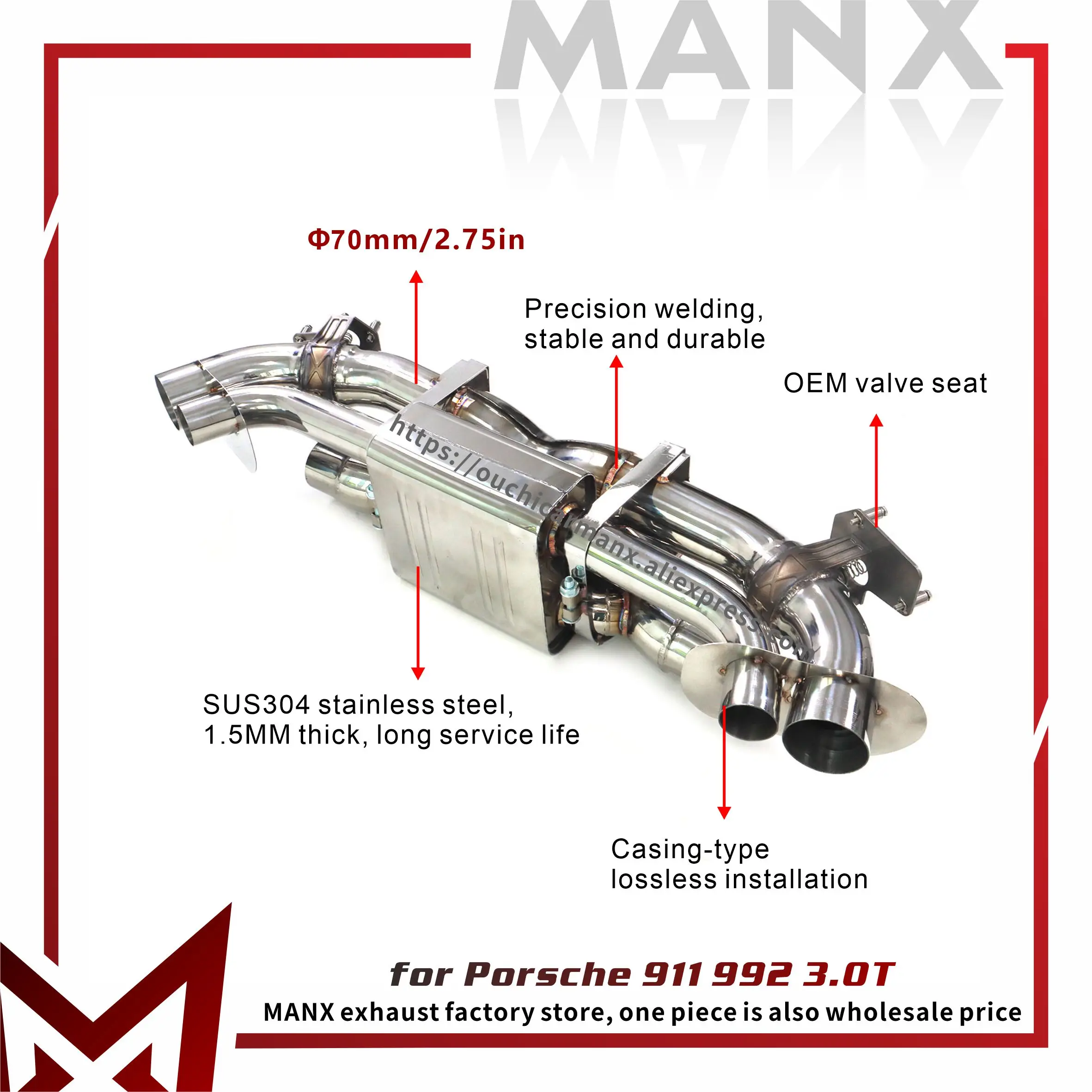 

⚡﻿ MANX Exhaust Catback for Porsche 911 992 3.0T Large diameter 2.75 inches SS304 with OEM Valve High quality ﻿
