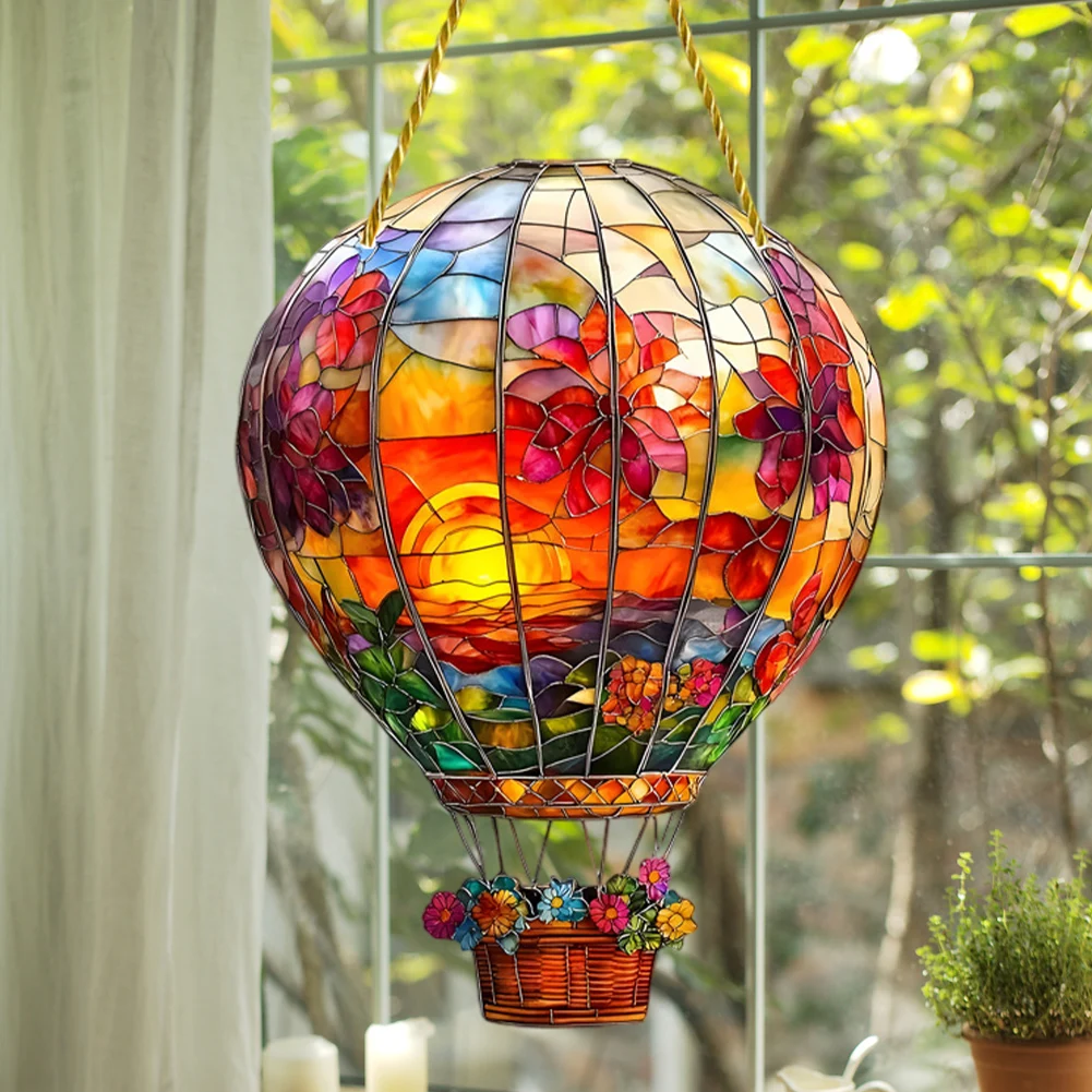 Hot Air Balloon Window Window Panel Balloon Wall Hanging 2D Flat Acrylic Hot Air Balloon Window Decoration for Home Garden Decor