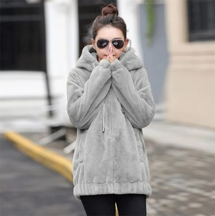 Women Winter Hooded Outerwear Ladies Warm Cotton-Padded Jacket New Trend Fashion Overcoat Short Female Top Solid Color Gray