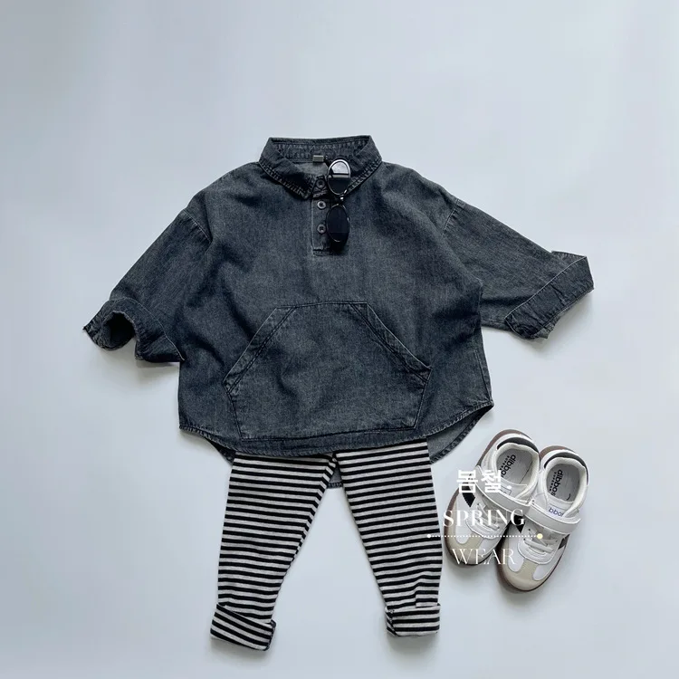 RAISE Frühling Herbst Koreanische Kinder Jungen Denim Hemd Pullover Solide Große Tasche Babys Jungen Hemd Westlichen stil Kleinkind Jungen tops – Detail 3