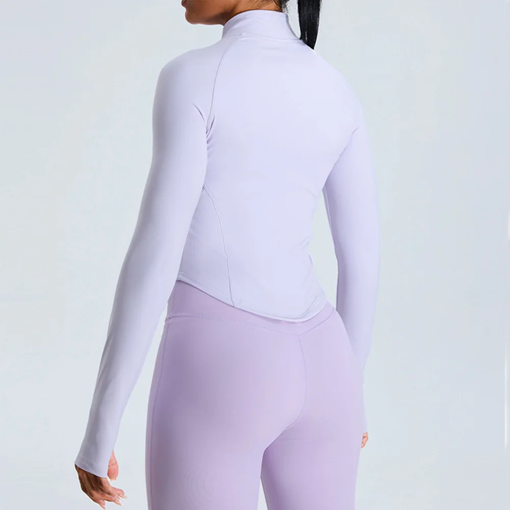 Women Zipper Outdoor Sports Long Sleeved Slim Yoga Clothes Quick Dry Cardigan Stand Up Collar Jacket Running Fitness Jacket Top