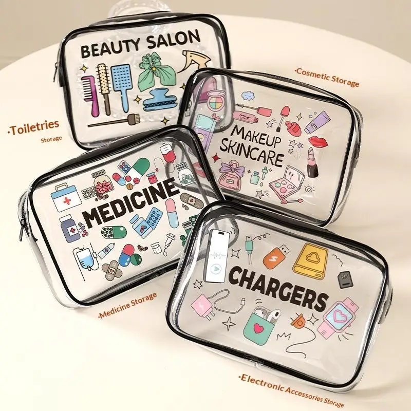1pc PVC Zippered Cosmetic Bag Clear Toiletry Bag for Women & Girls - Large Capacity Lightweight Travel Organizer