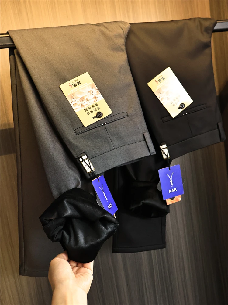 

High-End Wool Blend Men's Straight Leg Pants Luxury Soft Velvet Surface Pure Color Busin Casual Trousers for Autumn Winter