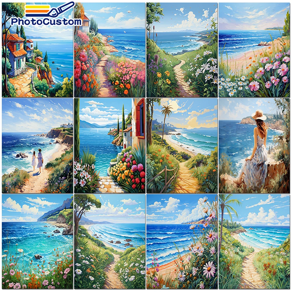 

PhotoCustom DIY Handwork Painting By Numbers For Adults Seascape Canvas Picture On Canvas Unique Gift For Home Wall Decoration