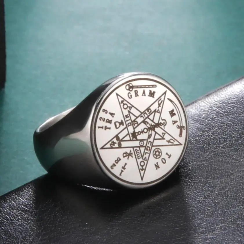 Dawapara Vintage Tetragrammaton Viking Rings Wahyeh Magical Blessed Pentagram of Solomon Amulet Stainless Steel Punk Ring