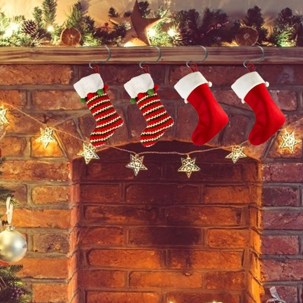 คริสต์มาสเตาผิงตะขอปรับ Garland ถุงเท้าแขวนเทศกาล Nonslip ตกแต่ง Hooking ถุงน่องสีแดงสีบรอนซ์