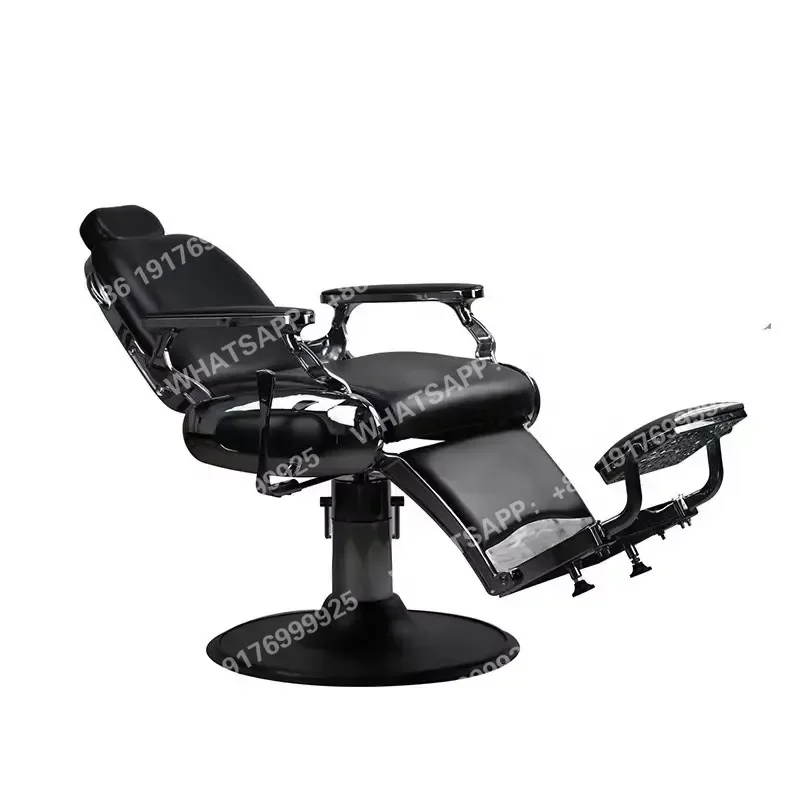 Modern Vintage Reclining Hydraulic Barber Chair Black Leather Hairdressing Styling Furniture Home Workshop Salon Designed Men