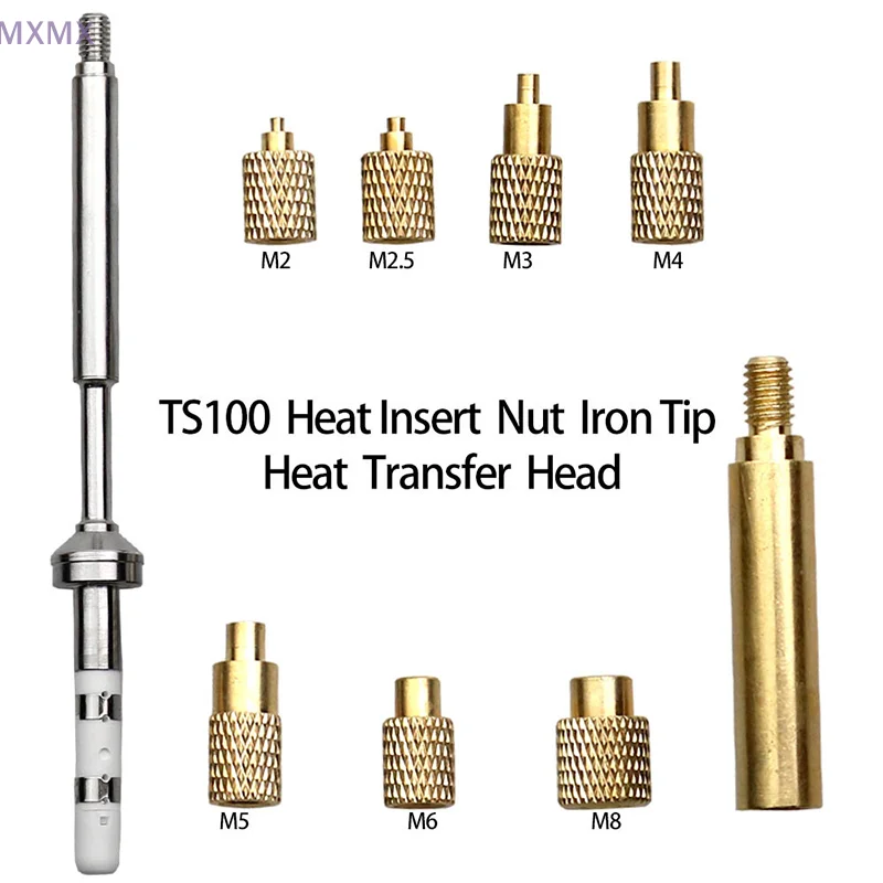 Heat Insert Nut Iron Tip TS100 Soldering Iron Tip Insert Internal Thread Head M2-M8 Brass Hot Melt Insert Nut Insertion Kit