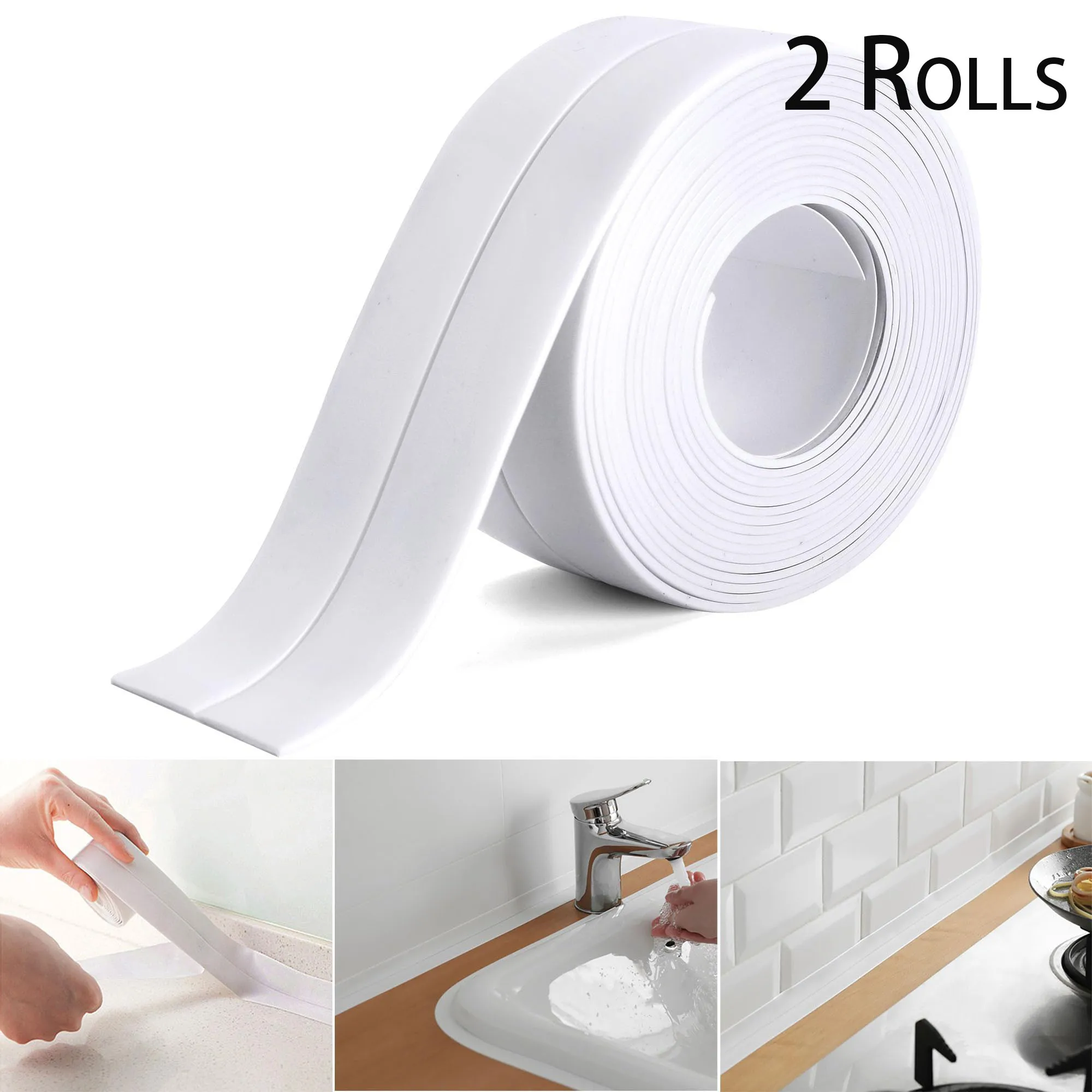 2 Rolls 3.2M PVC Sealing Strip Tape For Bathroom Bath Toilet Kitchen Caulk Tape Self Adhesive Waterproof Wall Sticker Mold Proof