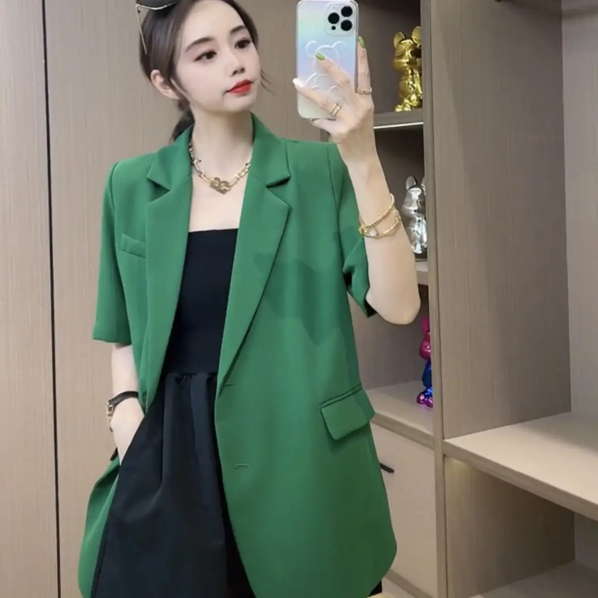 Women\'s Suit Jacket Spring Summer Short Sleeve Blazer Loose Thin Top Leisure Cheap Wholesale Office Women New