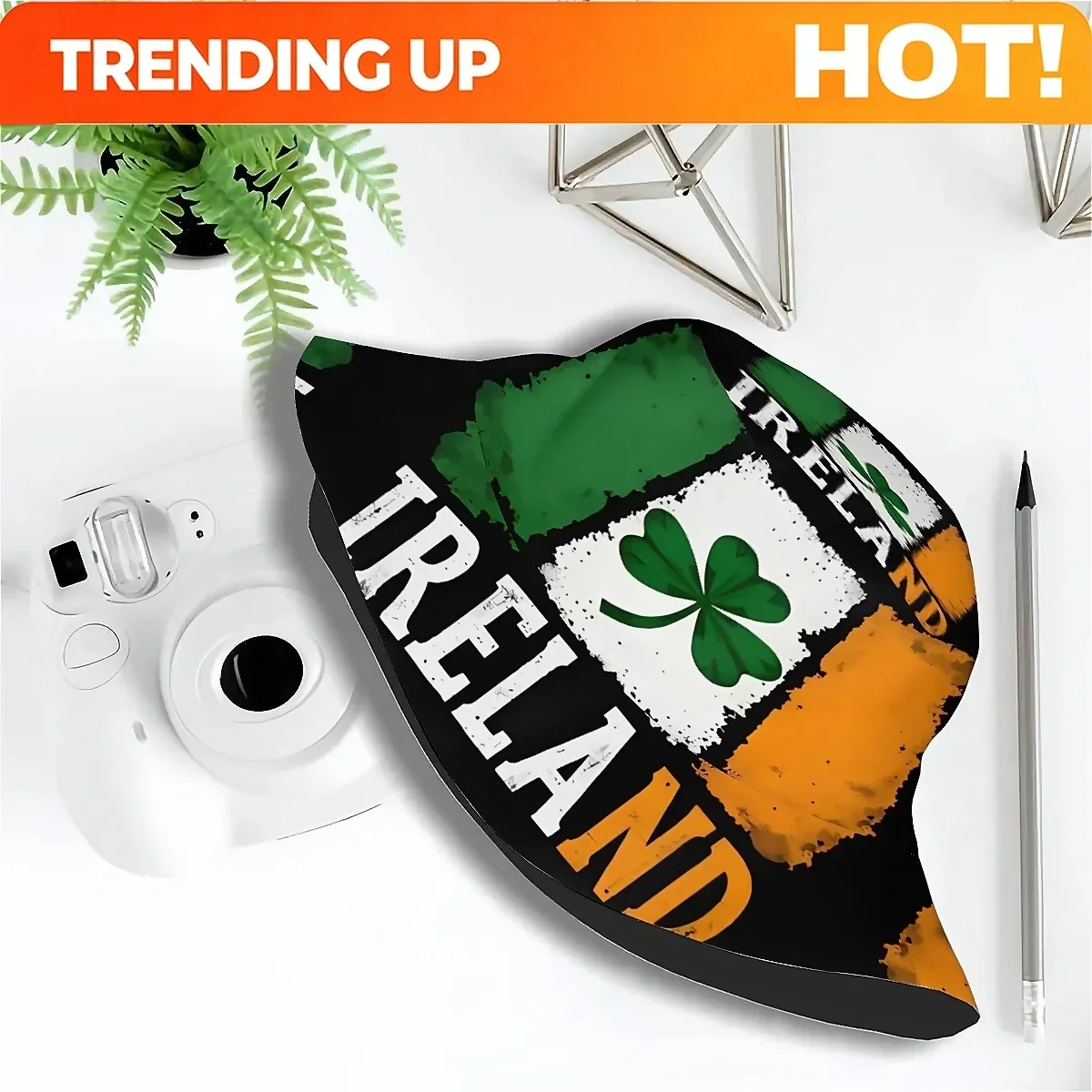 Customization 1pc Irish Flag & Lucky Clover Print Unisex Fisherman/Bucket Hat - St. Patrick's Day Hat With Ireland Colors (,,),