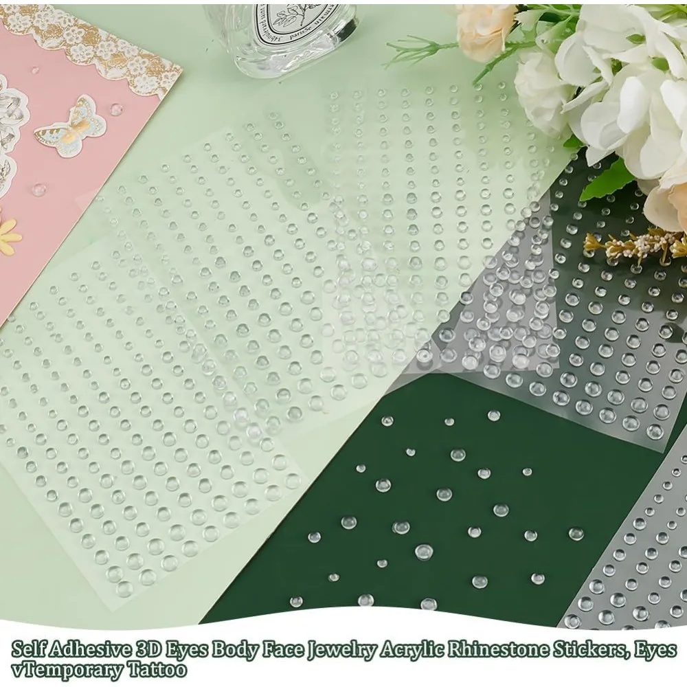 8 Sheets Clear Dewdrop Self-Adhesive Round Clear Dew Drop Droplets Embellishments 3~6mm Eyes Body Face Jewelry Stickers Beads