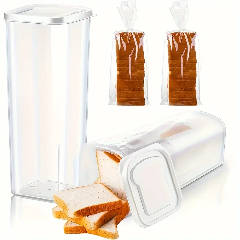 

1Pc Reusable Bread Dispenser - Freshness-Keeping Toast Container With Flip-Top Lid, Rectangular Plastic Organizer For Kitchen