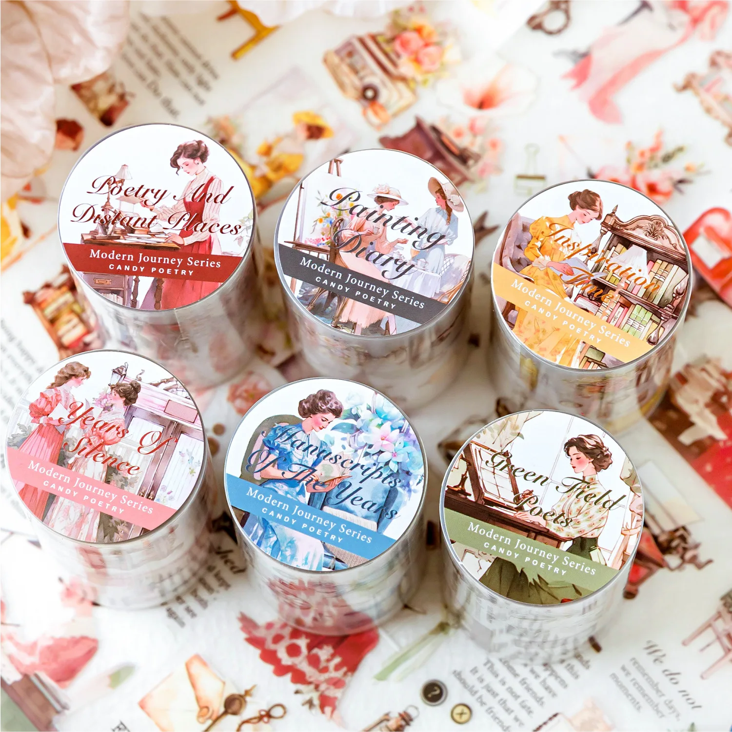 Card Lover 60mm*2m Set [Modern Journey Series] Vintage Journal Masking Tape Mist Surface PET Washi Tape Material Scrapbook Kit