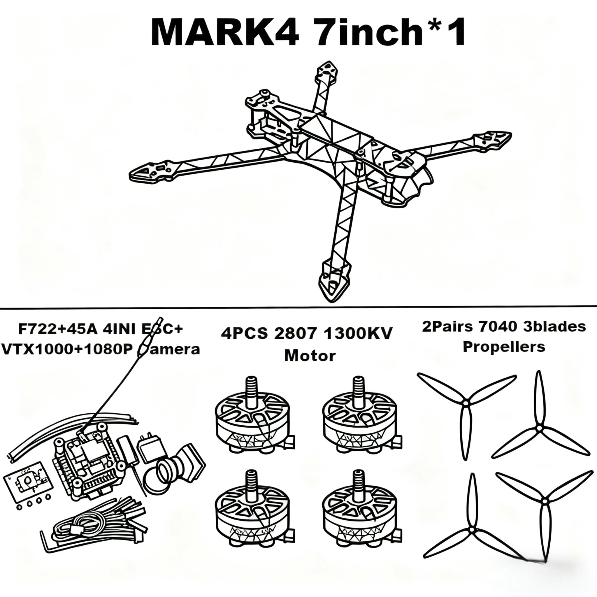 

Happy MARK4 V2 7-дюймовый F722 Управление полетом 45/60A 4INI ESC стоечный дрон FPV из углеродного волокна PV Racing Drone Квадрокоптер Фристайл