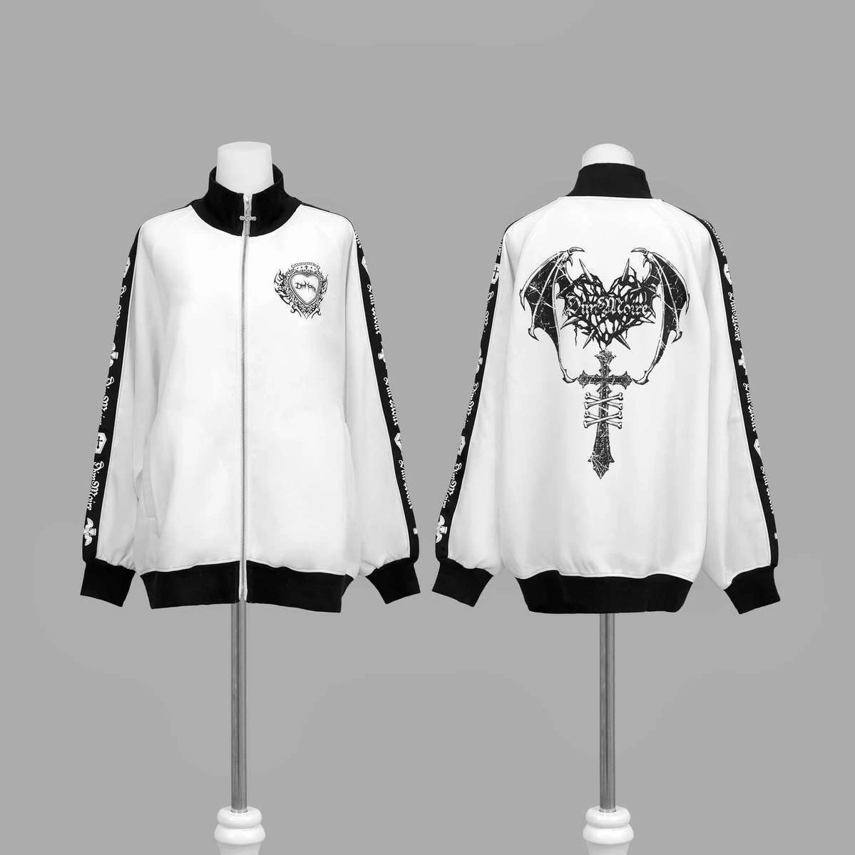 Gothic Rock Hip Hop Harajuku Loose Fit Stand Collar Zip Up Women Jackets Bat Wing Crossprint Embroidery Streetwear Daily Autumn