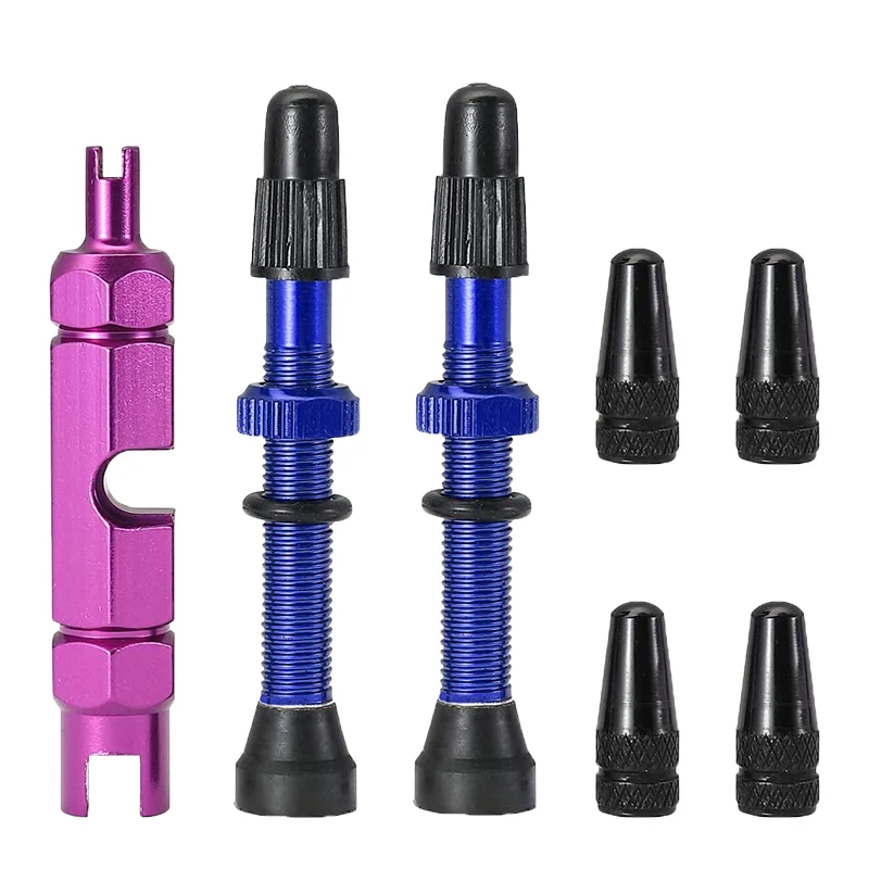 

Bike Presta Tubeless Valve Stem Aluminum Alloy Presta Valve Stem Caps 2 Pair and Valve Core Remover Tool 35mm/44mm/60mm