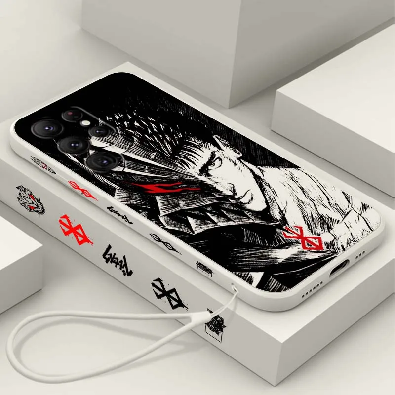 Anime Luxury Berserk Logo Art For Samsung Galaxy S26 S25 S24 S23 S22 S21 S20 Pro Edge Ultra Plus FE Liquid Left Rope Phone Case