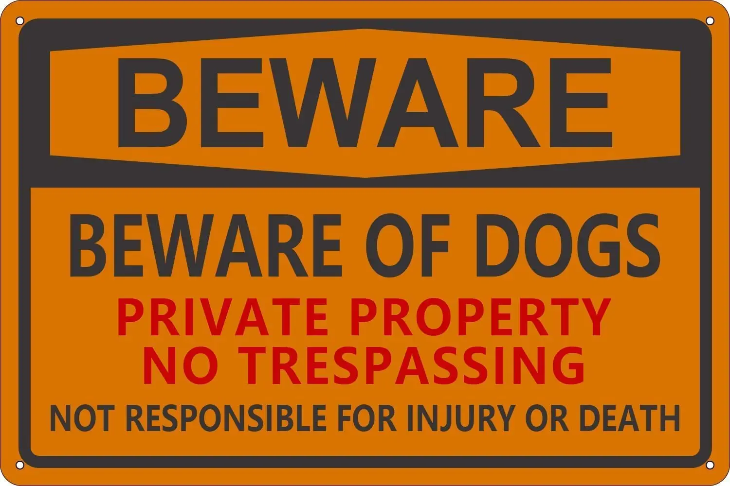 Beware of Dog Sign Private Property No Trespassing Dog Warning Metal Tin Signs Warning Sign Not Responsible for Injury Or D sign