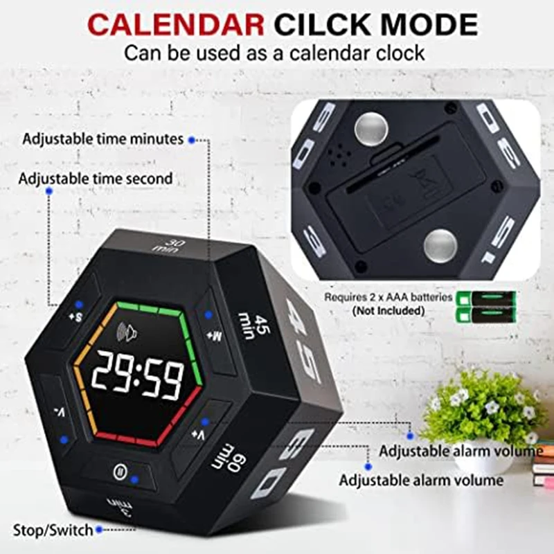 1 PCS Pomodoro Timer Productivity Timer Plastic Time Management Tool 3, 5, 15, 30, 45, 60 Minute Preset Smart Countdown Timer