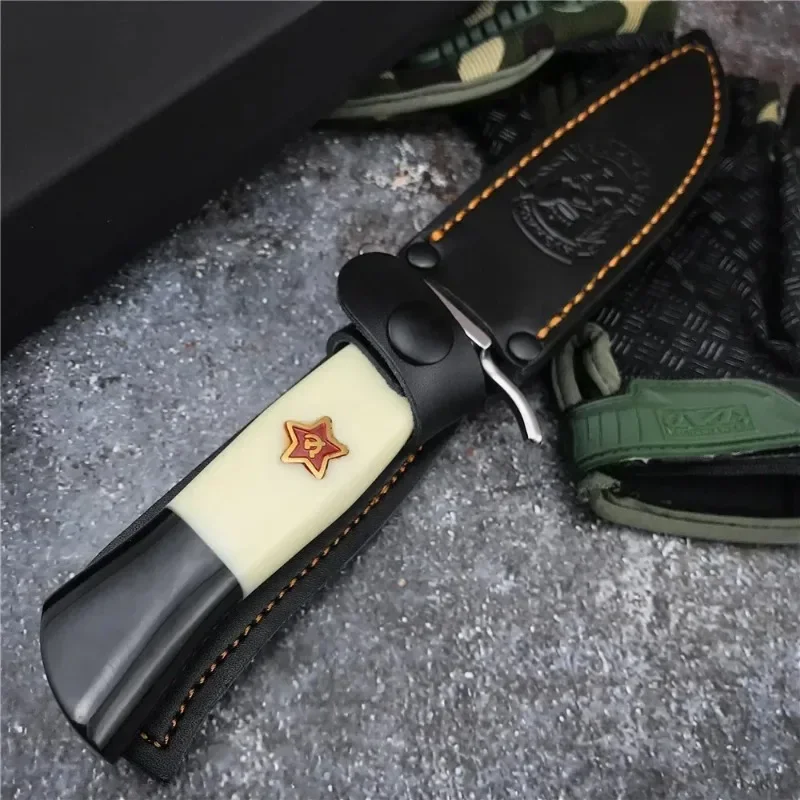 Russian Finka NKVD Fixed Blade Knife Outdoor EDC Camping Survival Hunting Knife Tactical Self Defense Leather Sheath