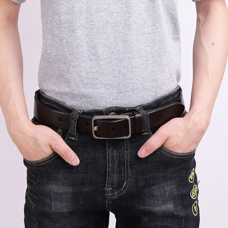 

Stainless Steel Buckle Belt, Men's Leather, Thickened Smooth Top Layer, Cowhide, Retro Casual And Versatile Youth Denim Belt