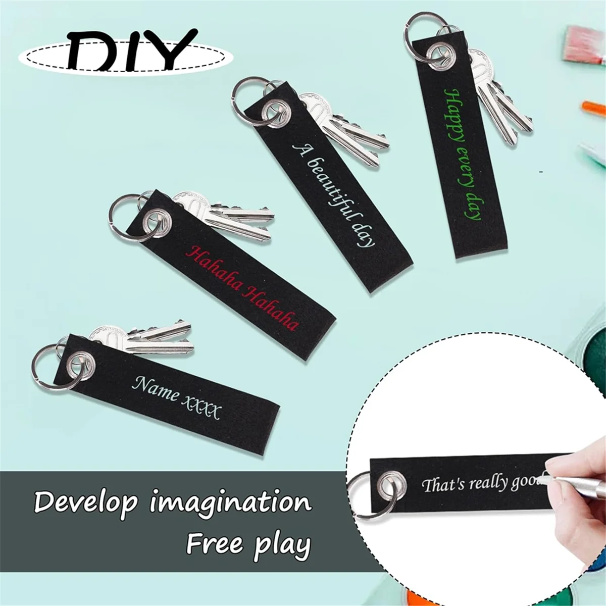Felt Key Chain, 20 Felt Key Rings with Stainless Steel Ring, Personalised Key Chain, DIY Decoration, Craft Key Chain