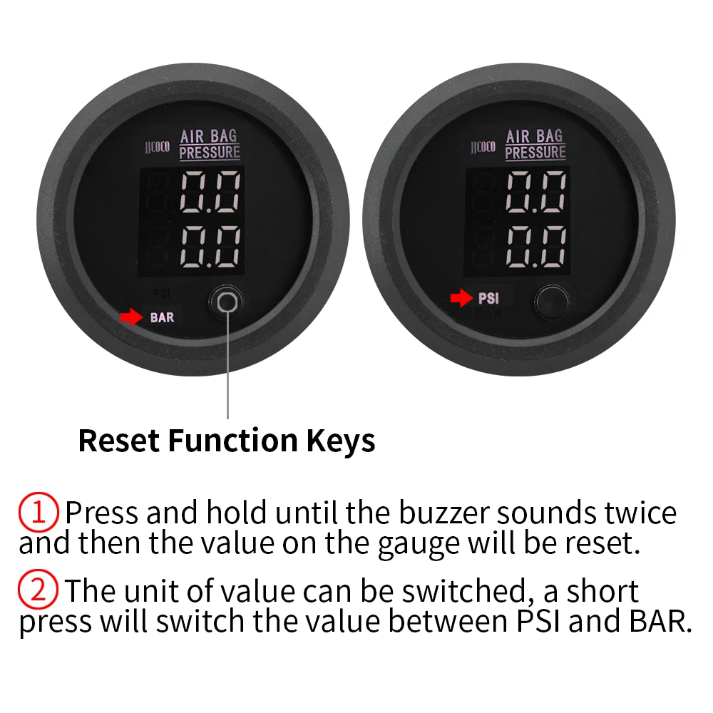 Dual 0-232PSI /16BAR S-Series Ultra-Thin Round 52mm Red&Blue&White LED Display Air Pressure Gauge For Air system