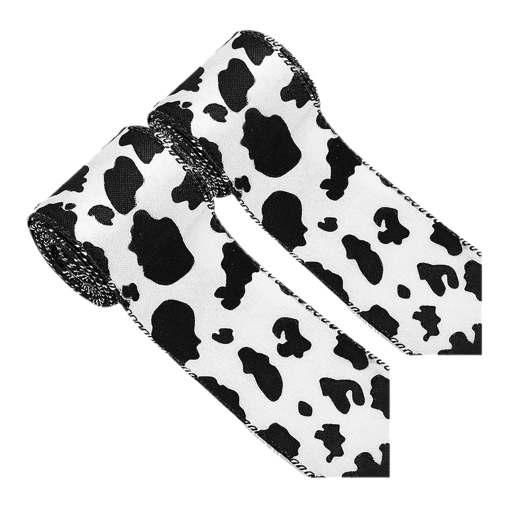 

2 Rolls Cow Printed Polyester Ribbon for Crafting Bow Making Wreaths Party Decorations Animal Print Cow Pattern Ribbon