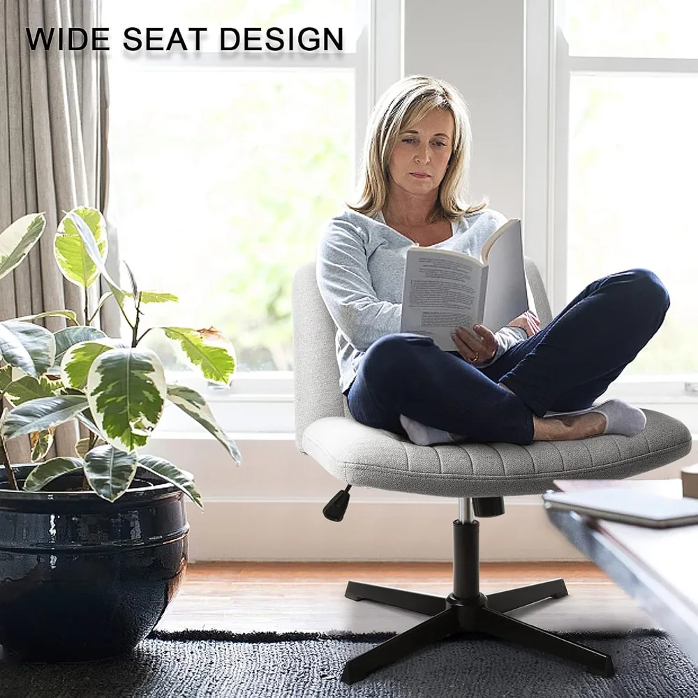 Silla de escritorio entrecruzada sin ruedas, asiento ancho sin brazos acolchado de tela, mecedora de 120 °, espalda media, ergonómica, para tareas de ordenador