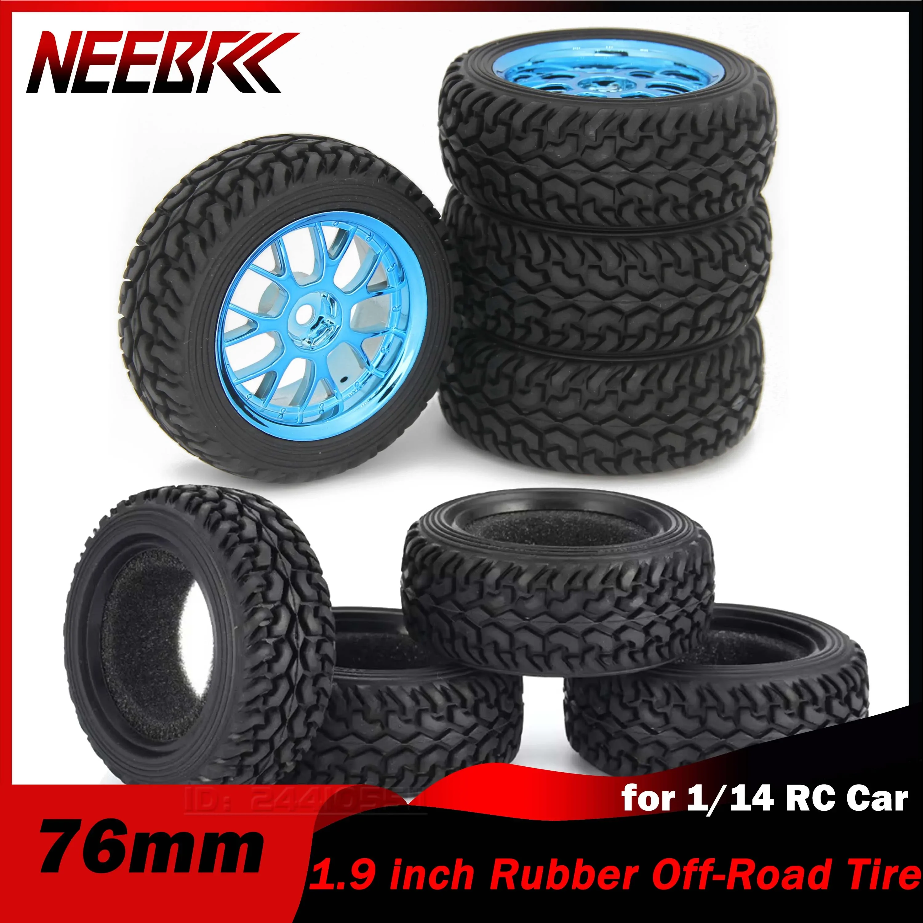 

4pcs 76mm 1.9 inch Off-Road Tires RC Car Tyre Rubber Wheels for 1/14 Climbing HSP HPI Wltoys 144001 Tamiya Kyosho Racing Part