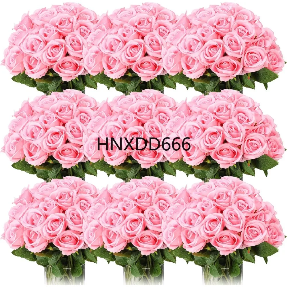

100 Pieces Artificial Roses Flowers Bulk, Long Stem Realistic Fake Silk Roses Bouque, Artificial Flowers