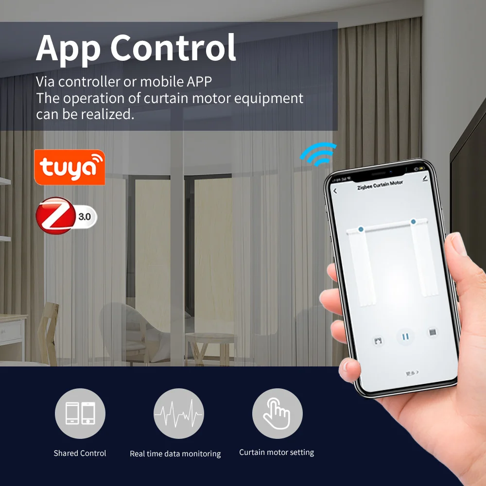 Tuya zigbee/WIFI smart electric curtain motor 22.5m Intelligent Support APP remote Alexa Google home Assistant Voice Control