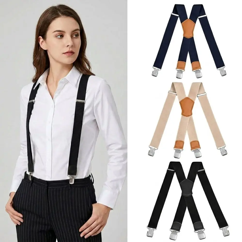 4-clips-men's-wear-suspenders-breathable-fabric-adjustable-clip-on-suspenders-corn-pattern-buckle-heavy-duty-suspenders
