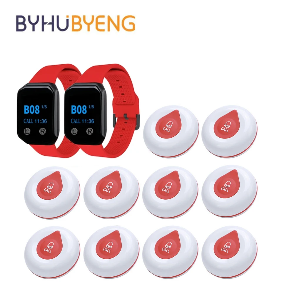 BYHUBYENG 10 Buttons Wireless 2 Wrist Watch Call System Caregiver Pager Nurse Alert For Elderly Patient Relogio Digital