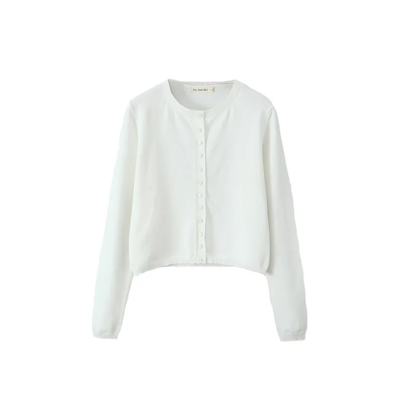 Women Round Long Sleeve Button RIVA WHITE SUMMER KNIT CARDIGAN