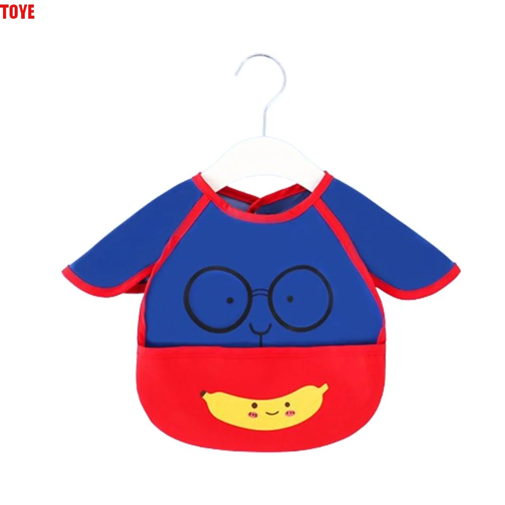 

Cute Baby Bibs Cartoon Animal Pattern Waterproof Long Sleeve Apron with Food Debris Pocket Adjustable Saliva Towel