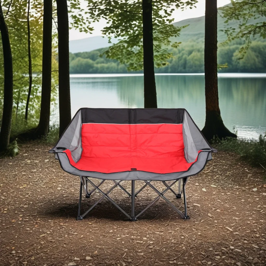 Double Camping Chair, Double-Wide Folding Chair, Heavy Duty Modern Camping Chair With Cup Holder For Outdoor Camping