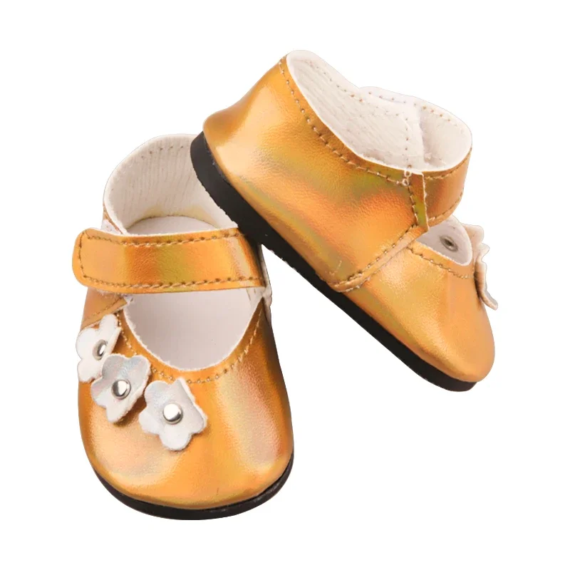 7cm 18Inches American Doll Leather Flower Shoes Accessories 6 Colors PU Mini Shoes For 43cm New Born Baby Reborn Doll Toy
