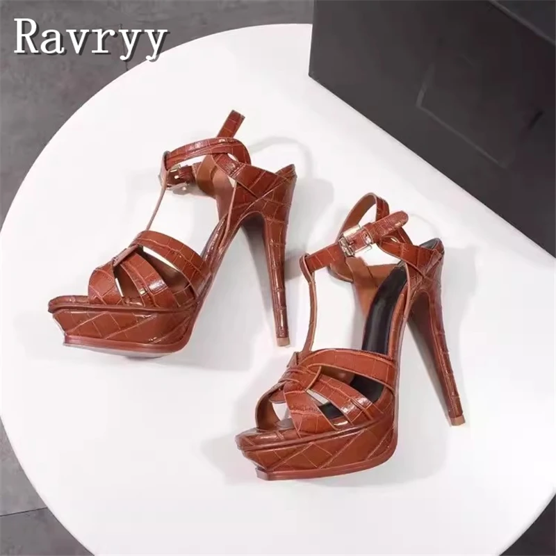 Designer Platform Super High Heels Sandals Women Summer New Open Toe Buckle Ankle Strap Stiletto Wedding Party Shoes