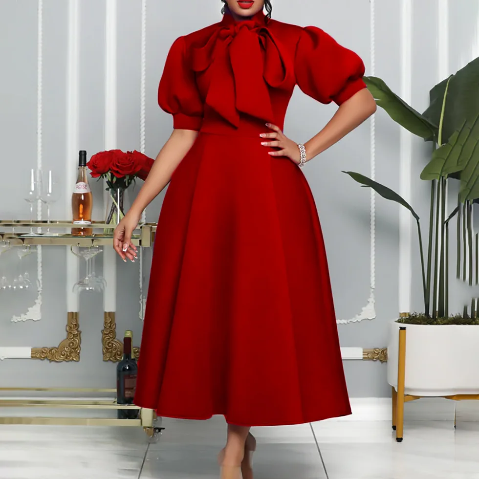 

Bodycon Dress Women Party Long Dresses Bow High Waist 2025 Lantern Sleeve Summer Party Wedding Vestidos Elegant Vintage Night