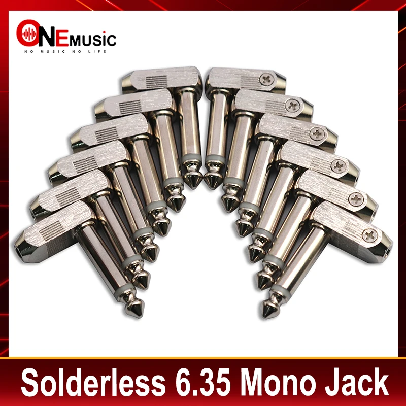 12pcs DIY Angle Audio Solderless 6.35 Mono Jack Solder Free Jack Guitar Connector Chrome