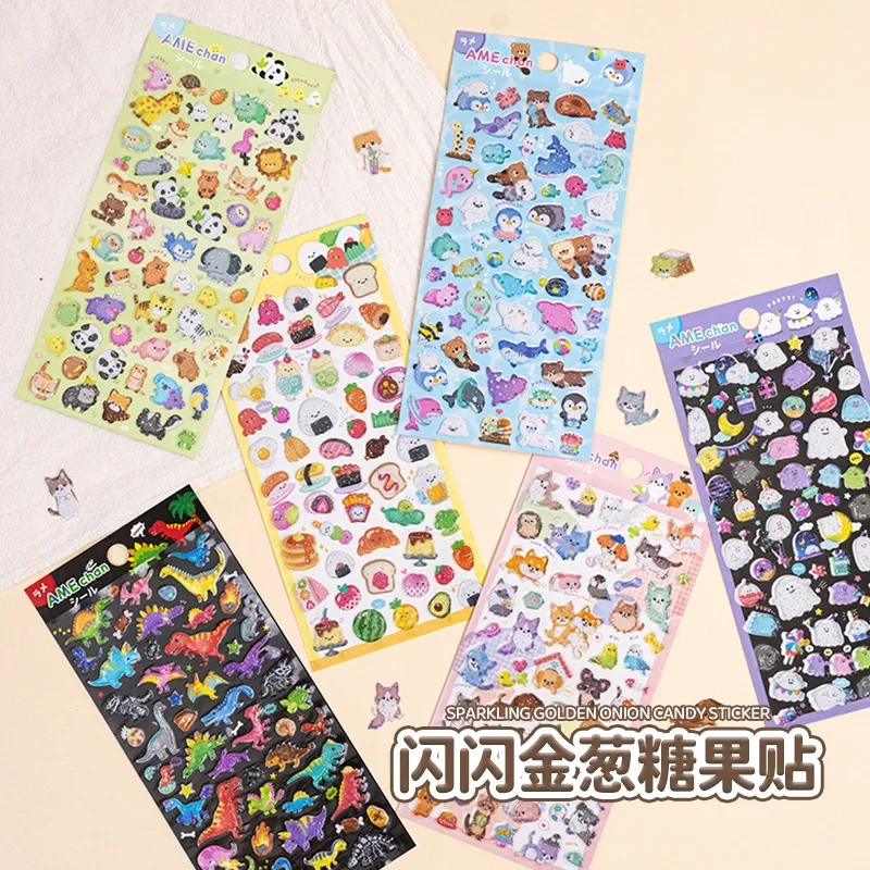 1pc Kawaii Glittering 3D Sushi Sea Animals Vehicles Stickers Scrapbooking Diy Journal Stationery Sticker Gift Deco Art