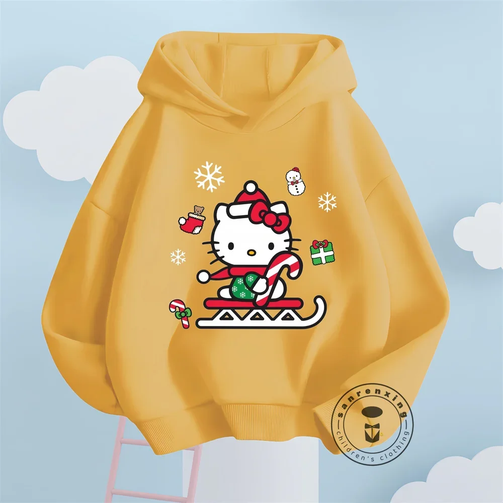 Spring Autumn Kawaii Hello Kitty Hoodie Kids Clothes Girls Clothing Fashion Boys Clothes Autumn Warm Sweatshirt Children Tops