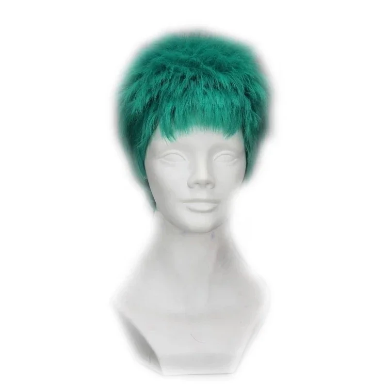 Roronoa Zoro Cosplay Wig Anime Short Green Fluffy Heat Resistant Synthetic Hair Wigs Wig Cap