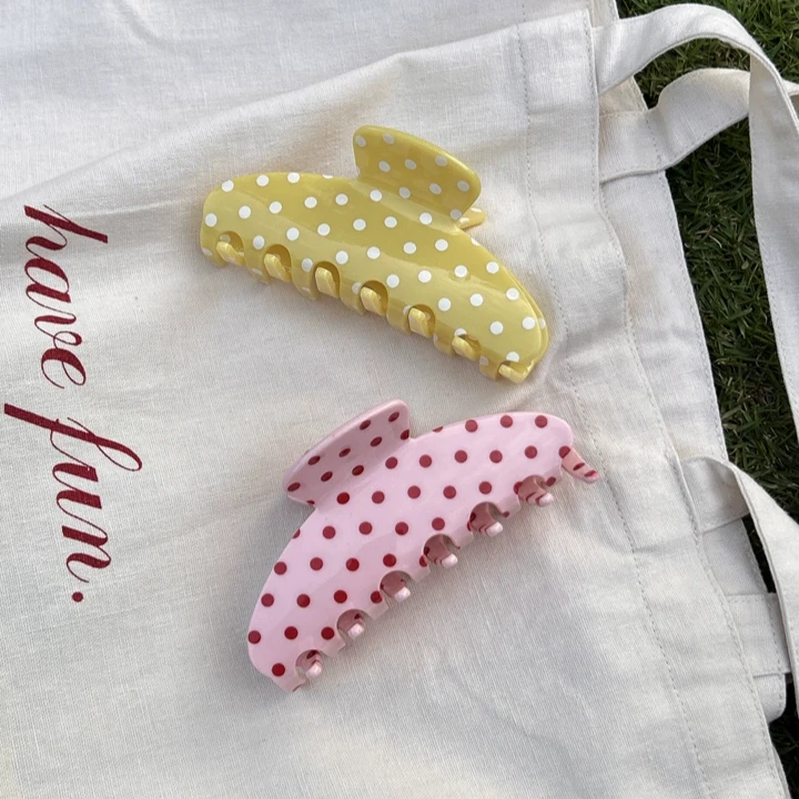 Pink Polka Dot Large Claw Clips for Women Classic Acetate Dot Print Hair Claws Jaw Clip Summer Cute Beach Hair Accessories