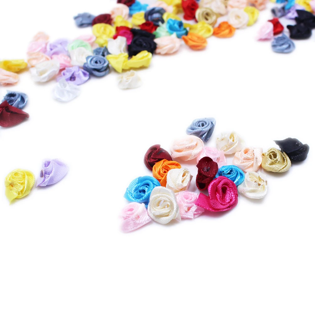 

100 Pcs Artificial Rose Flower Head Decor Cloth Flowers Decoration Ribbon Roses