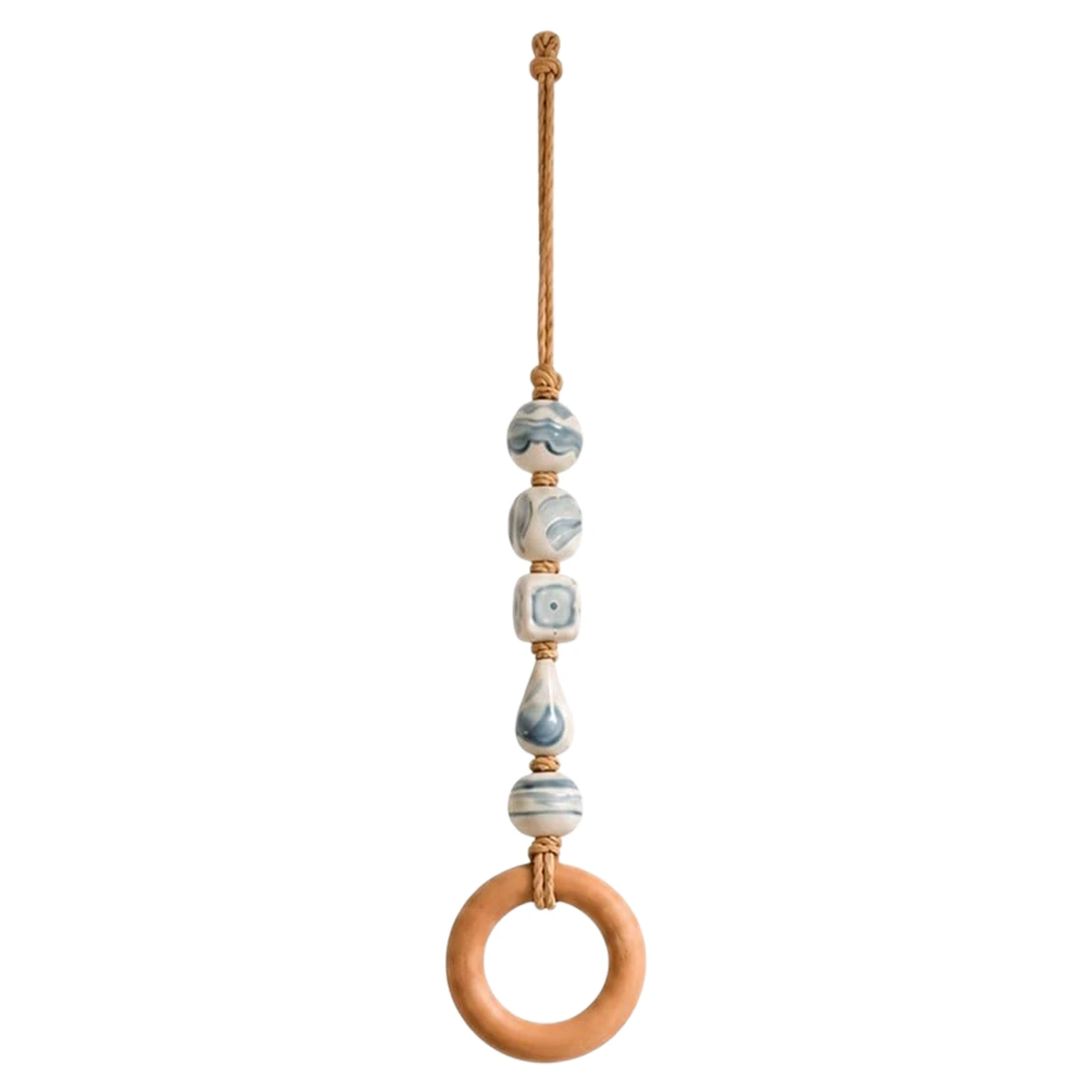 Farmhouse Boho Beaded Towel Holder Wood Ring Wall Decor Rustic Bathroom Natural Hanger Mount