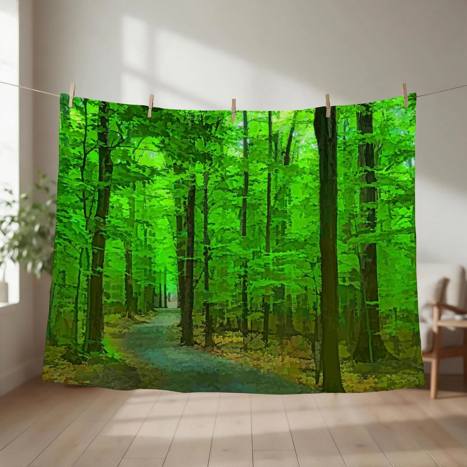 Green Trees - Impressions of Summer Forests Throw Blanket Shaggy Decorative Sofas Decorative Sofa Hairys Blankets